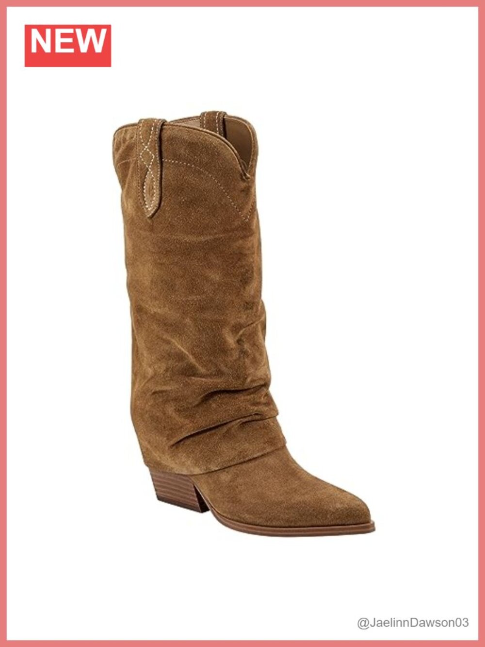 Suede Block Heel Pointed Toe Pull On Western Bootie Mid Calf
